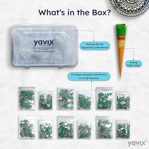 Brinda ventures YAVIX 12 Variety Mirrors Shapes for Crafts | Perfect for Lippan, Fabric, Mandala Art, Jewelry Making | 660 Medium and 1260 Small Shapes Mirrors, Total 1920 Pieces (Combo of 12) (Image - 3)