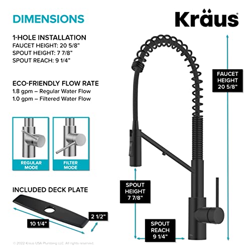 Image of KRAUS Oletto 2-in-1 Commercial Style Pull-Down Single Handle Water Filter Kitchen Faucet for Reverse Osmosis or Water Filtration System in Matte Black, KFF-2631MB