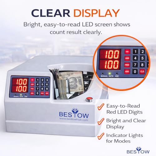 Image of Bestow Heavy Duty Currency Counting Machine | 1500 Notes /Minute High-Speed Note Counter for Bank, Office & Home Use (White)