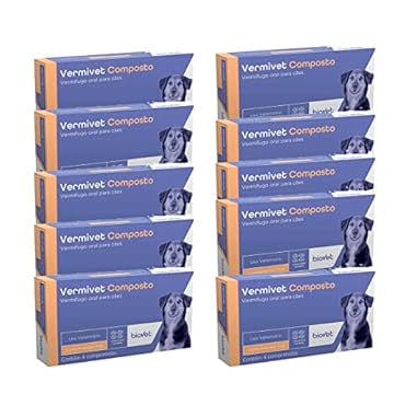10 Caixa Vermivet Composto 600mg Vermifugo Cães Caixa com 4 Comprimido Cada