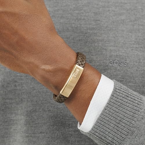 BOSS Jewelry Men's LANDER Collection Bracelet with Brown Leather and Gold Stainless Steel Closure - 1580746M – Ansicht 3