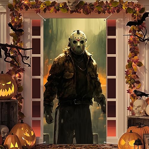 Halloween Decorations Outdoor Scary Halloween Door Cover with Hor...