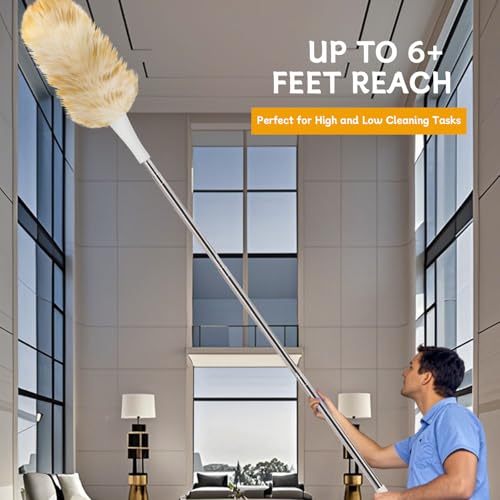 Image of Madrigal 72 inch Extendable Lambswool Feather Duster for Cleaning,Washable and Reusable Long Handle Handheld Feather Duster for High Places, Home,Office Cleaning