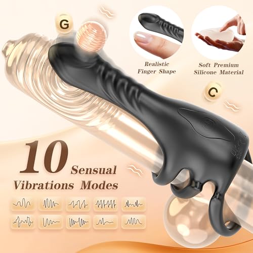 Image of Vibrating Cock Ring with Realistic Finger Vibrator for Couples Sex Toys, Vibrating Penis Ring Vibrator with 3 Rings & 9 Vibration Modes, Clitoral Stimulator Adult Couple Toys for Women Men