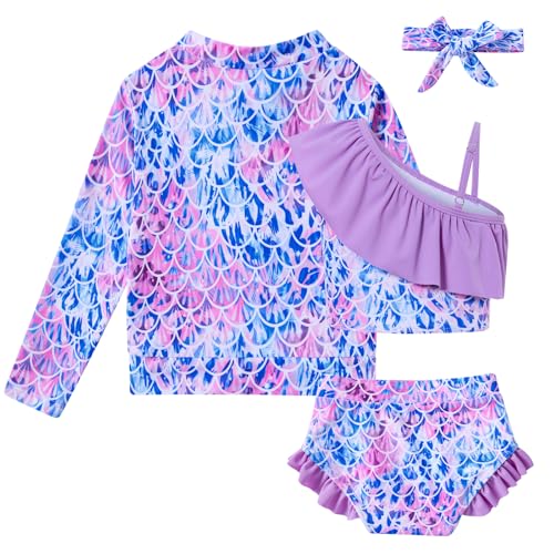 Image of Funnycokid Baby Toddler Girls Swimsuit 4 Piece Bathing Suit Long Sleeve Rash Guard Sets 12 Months-7 Years
