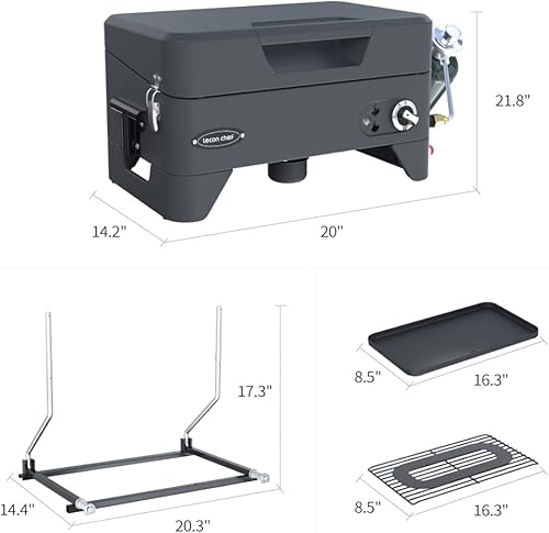 Miniatura 3 de Leconchef - Parrilla de gas 2 en 1 con capucha, parrilla portátil de propano para exteriores, caravana, barbacoa, campamento, 16.3 pulgadas, 12000