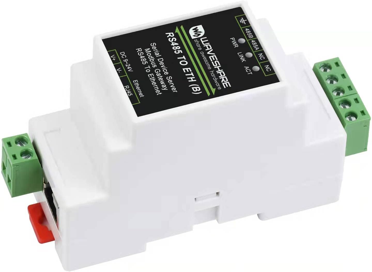 – Waveshare RS485 to RJ45 Ethernet Converter Module, Industrial Rail-mount RS485 Serial Server,TCP/IP to Serial Module,300~115200 bps Baudrate,10 / 100M auto-negotiation RJ45 connector