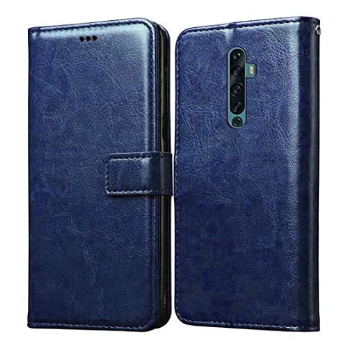 Image of Amazon Brand-Solimo Flip Leather Mobile Cover (Soft, Flexible & Kickstand Back case) Compatible for Oppo Reno2 F (Blue)