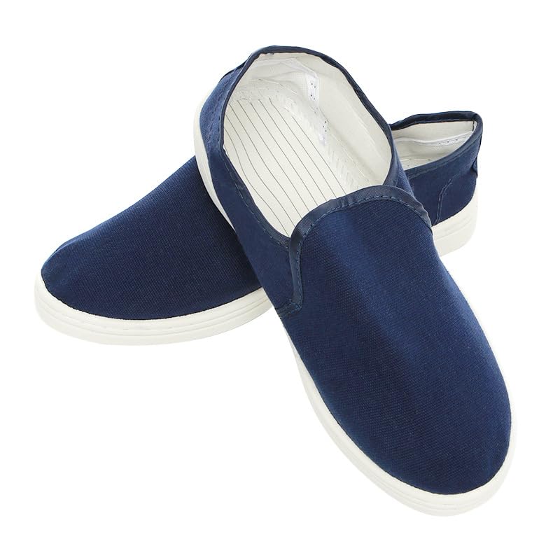 Zapatos ESD para sala limpia y uso en laboratorio, zapatos de trabajo de lona antiestáticos de cuatro agujeros con suelas suaves SPU para control estático EPA (azul oscuro, 43)