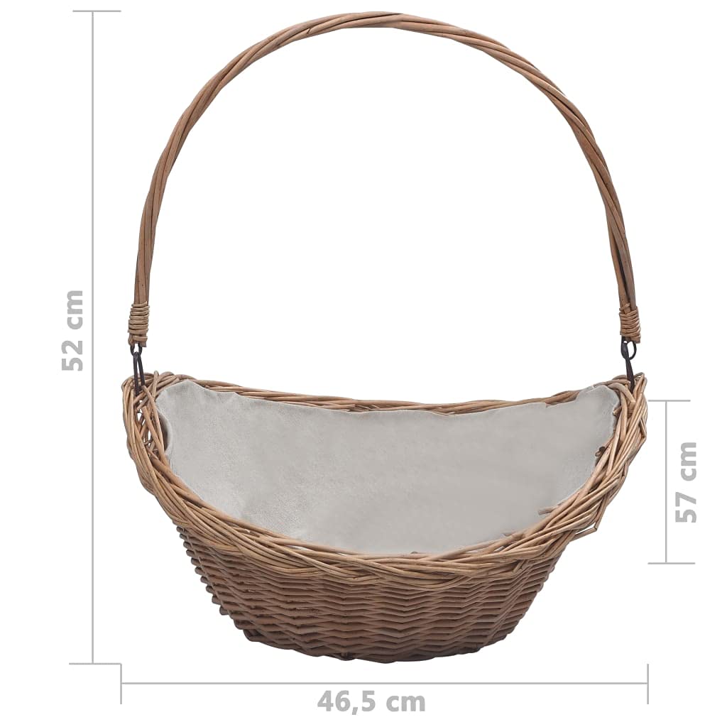 Brennholzkorb aus Weide mit Tragegriff 57 x 46,5 x 52 cm Braun Holzkorb Stapelhilfe für Kamin Ofen Terrasse Garten Schuppen Ordnung