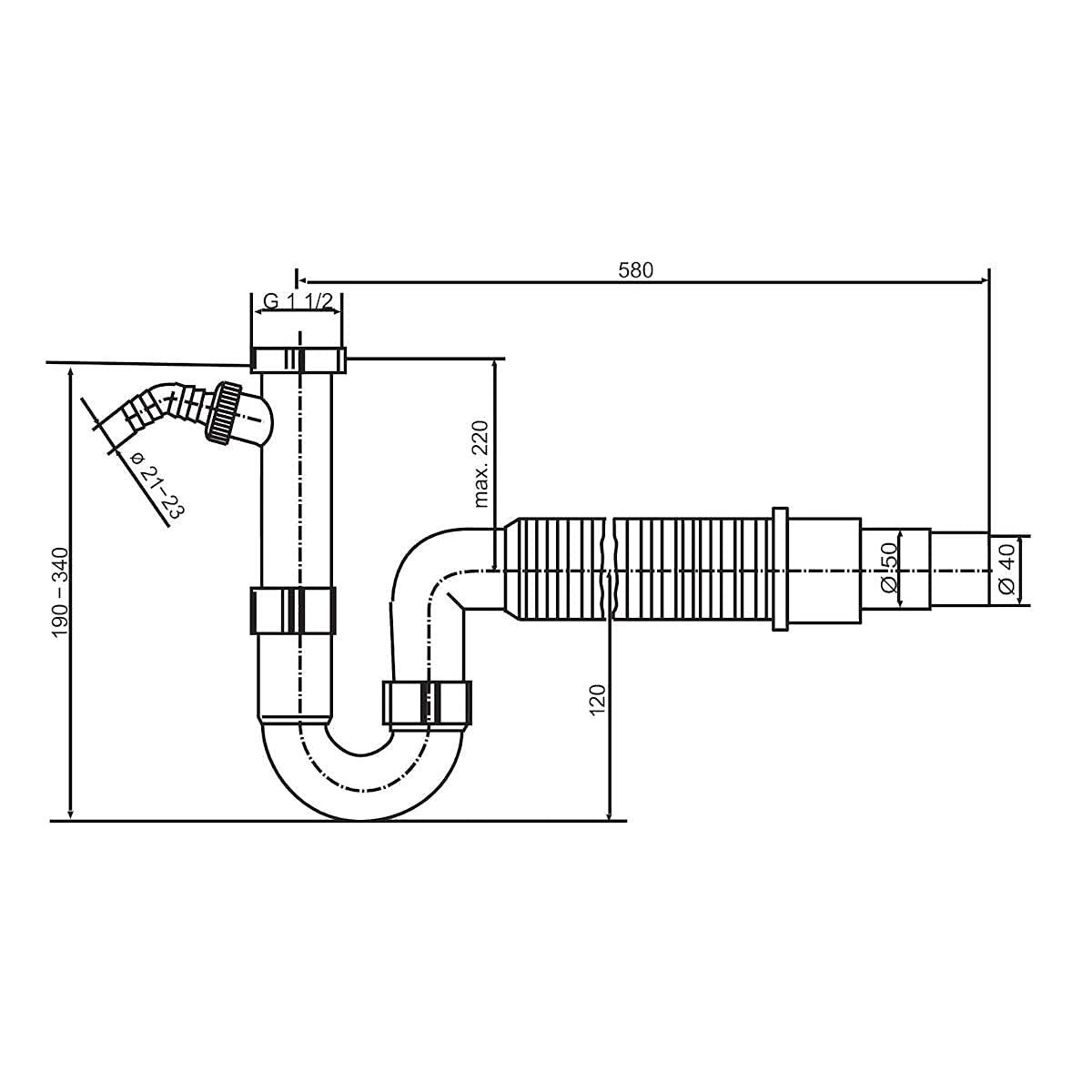tecuro Geruchsverschluss 1 1/2 Zoll für Wandanschluss Ø 40/50 mm, mit Geräteanschluss für Ablaufschläuche Ø 19-23 mm, für Spülen, Kunststoff weiß (Packung mit 6)