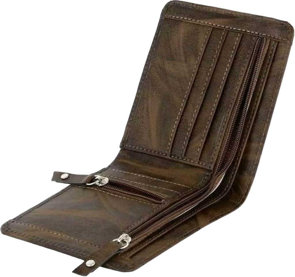 Double Zipper Pu Leather Wallet for Men | 3 Card Slots | 2 Secret Compartments | 2 Currency Compartments | 1 Coin & Zip Pocket