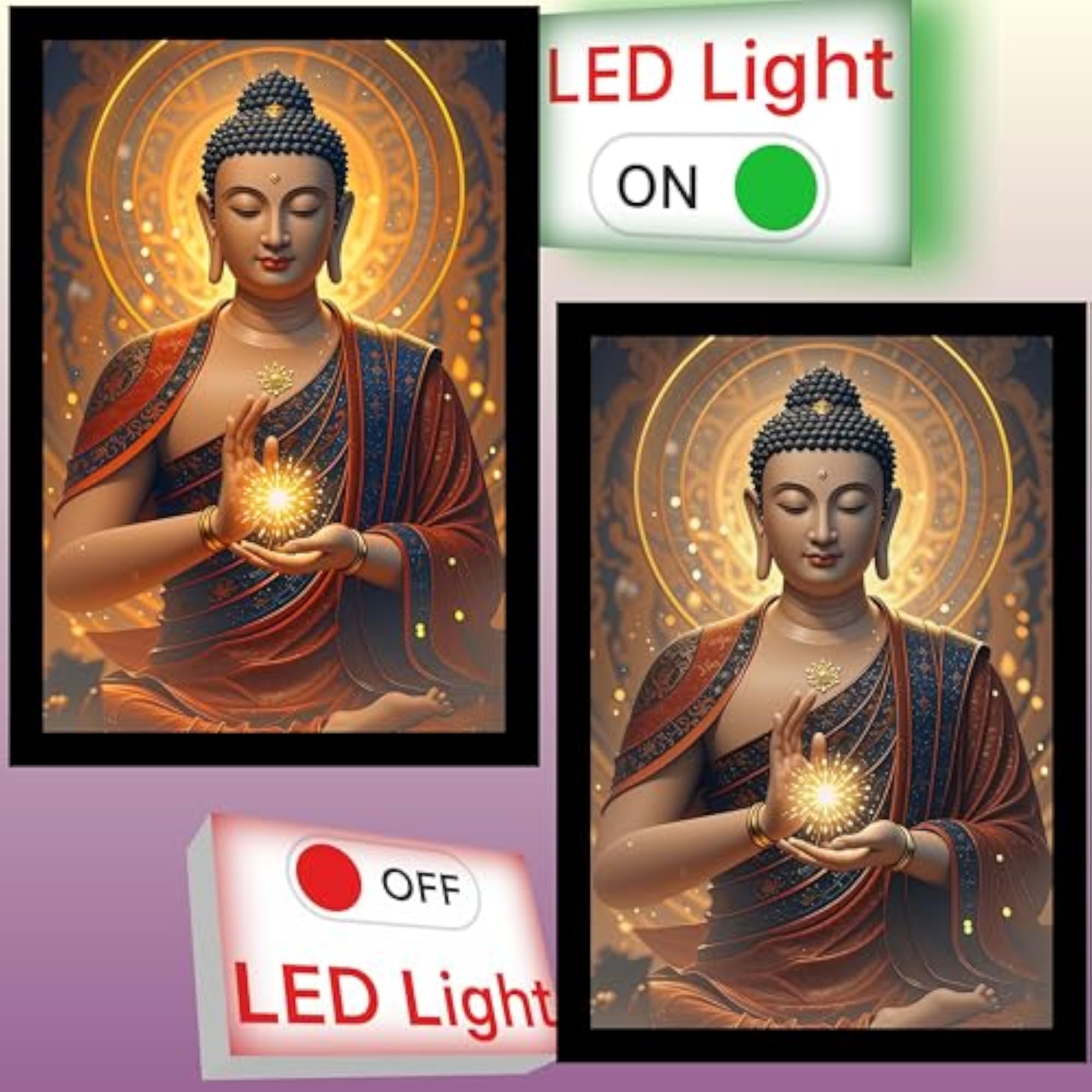 LED Buddha Wall Art, Illuminated Spiritual Decor