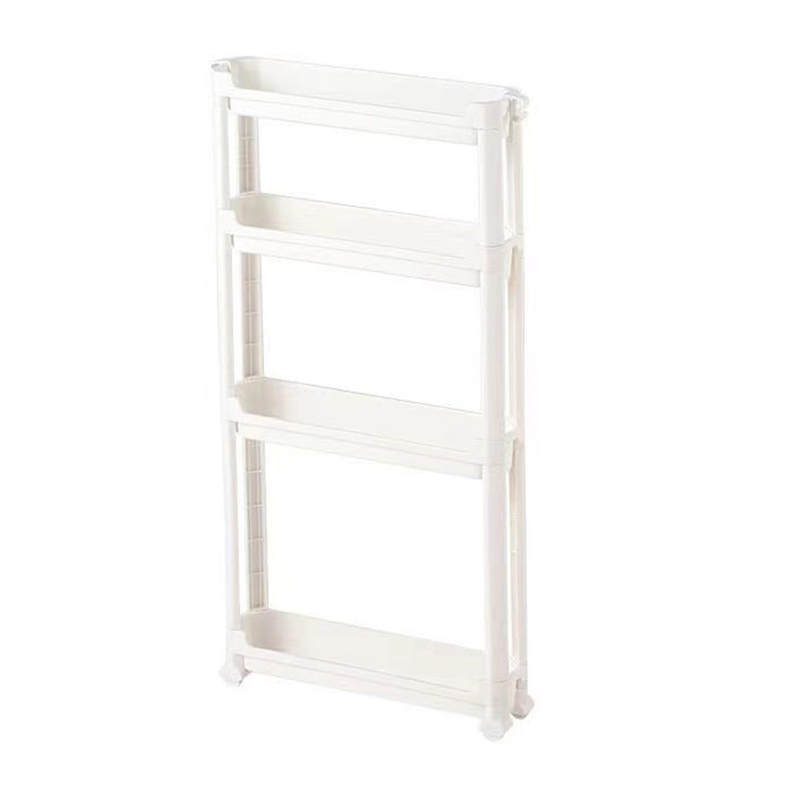 Carrito Utili de 3 niveles con ruedas, estante delgado de plástico hueco para ahorrar espacio, estante para cocina, baño, oficina y lavandería, color blanco