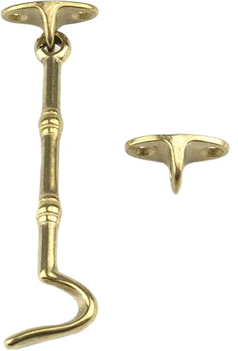Miniatura 6 de Geesatis Gancho de privacidad para puerta de granero, vintage, gancho de cabina, gancho de latón puro, longitud 4.1 in, dorado