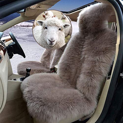 Real Sheepskin Seat Covers for Cars SUV Trucks Van RV Front Seats Genuine Sheepskin Car Seat Covers Fluffy Car Seat Covers Sheepskin Auto Seat Covers - Universal (Color of Bean Paste,One Piece)