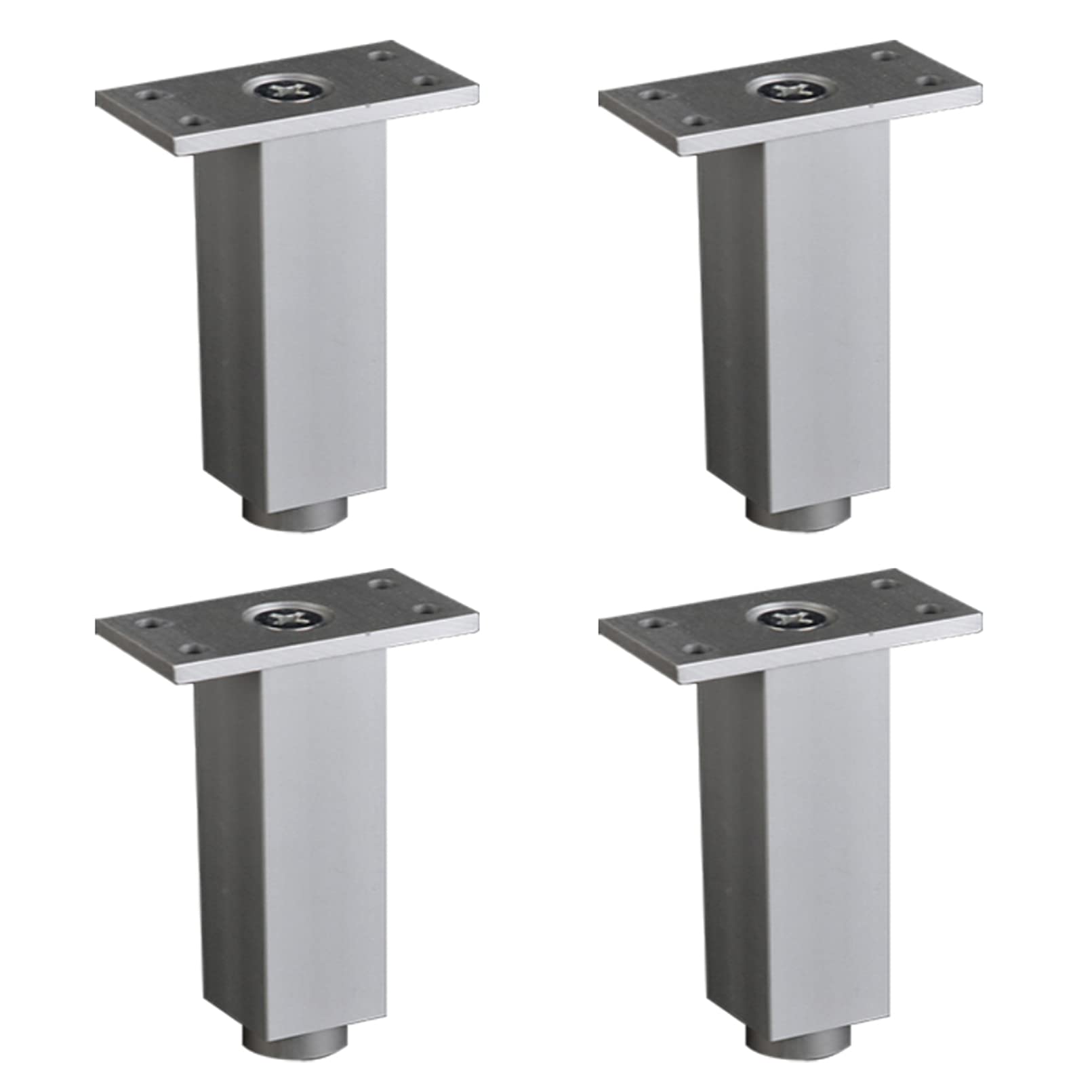 Patas de muebles ajustables en aleación de aluminio plateado para mesas de centro, 4 uds
