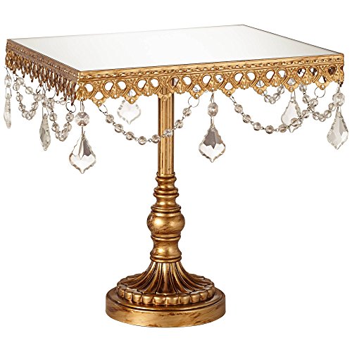 Dahlia Studios Elisa Antique Gold Beaded Mirror-Top 8" Square Cake Stand