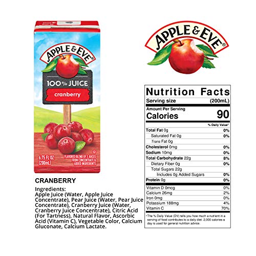 Apple & Eve 100% Juice, Natural Cranberry, 6.75 Fluid-oz, 40 Count