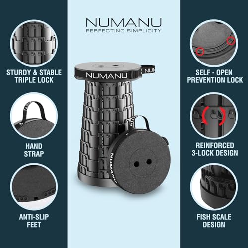 Image of NUMANU 2026 Upgraded Collapsible Stool, Max 620lbs 2.5 inch-18 inch H Adjustable Portable Folding Stool for Adults, Retractable Foldable Telescopic Seat Camping Chair or Footrest (1x Hard Seat)