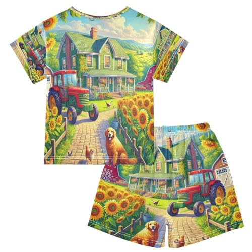Farm Tractor Cute Dog Pajama Set Short Sleeve Summer Pajamas Sleepwear Nightwear Set Cotton 5Y2