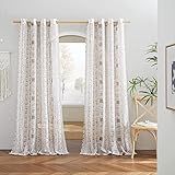 NICETOWN Boho Curtains Living Room Flax Linen Sheer, Grommet Vertical Privacy Semi Sheer Drapes Bohemian Stripe Pattern with Light Filter for Bedroom/Living Room, W50 x L84, Taupe, 1 Pair