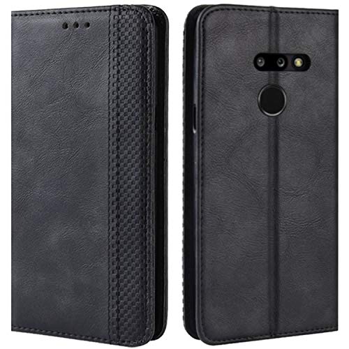 HualuBro Funda para LG G8 ThinQ Case, LG G8 Case, Funda Libro de Retro PU Cuero con Ranura para Tarjetas y Billetera Flip Cover Magnético Carcasa para LG G8 ThinQ Case (Negro)