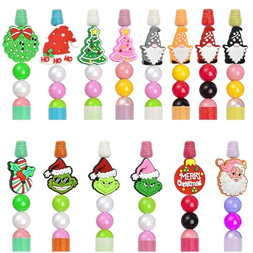 14PCS Christmas Silicone Focal Beads for Pens Christmas Style Focal Beads Bulk for Keychain Making Beadable Pens Crocs Jewelry Bracelet Making DIY Crafts Project Supplies