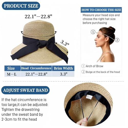 Sombrero de paja para mujer con ala ancha y protección solar miniatura 2