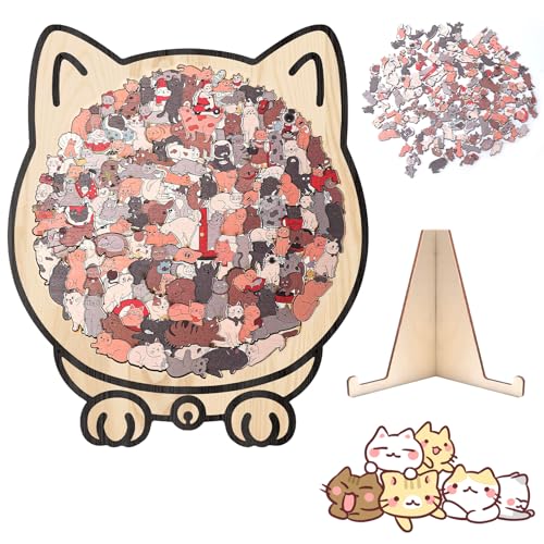 Farbiges Katzenförmiges Holzpuzzle 135-teilig,Unregelmäßiges Katzen Holzpuzzle,Unregelmäßiges Katzen Puzzle,Einzigartige Katzenpuzzle,Kreatives PuzzleGeschenk für Katzenliebhaber,Heimdekoration