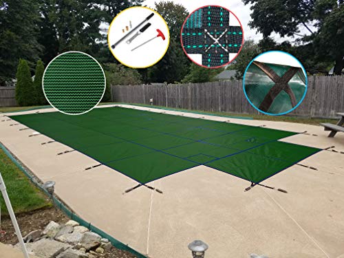 WaterWarden Inground Pool Safety Cover, Fits 18’ x 36’, Green Mesh, Center End