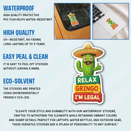 Image of 3Pcs Relax Gringo Im Legal Sticker, Relax Gringo I'm Legal Sticker for Car, Relax Gringo Calcomanias De Mexico Funny Immigrant Calcomanias Mexico Mexican Cactus Stickers for Truck Car Helmet (N4)
