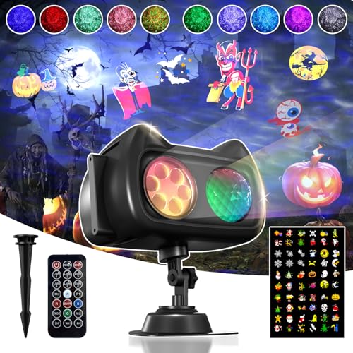 Halloween Christmas Projector Lights Outdoor Indoor, 2 in 1 HD Remote Control 60 Pattern Led Holiday...