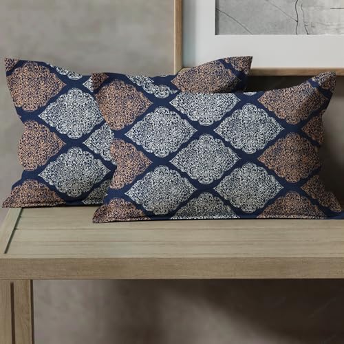 Image of Cloth Fusion Cotton Feel Pillow Covers Set of 2 with Envelope Closure (17X27 Inches, Midnight Paisley)