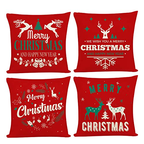 Joyshare Weihnachts-Kissenbezug, 45,7 x 45,7 cm, dekorative Couch-Kissenbezüge aus Baumwollleinen, quadratischer Kissenbezug für Sofa, Couch, Bett Cover