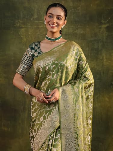Image of Libas Woven Design Satin Saree for Women With Unstitched Blouse Piece | Traditional Saree for Festive & Wedding