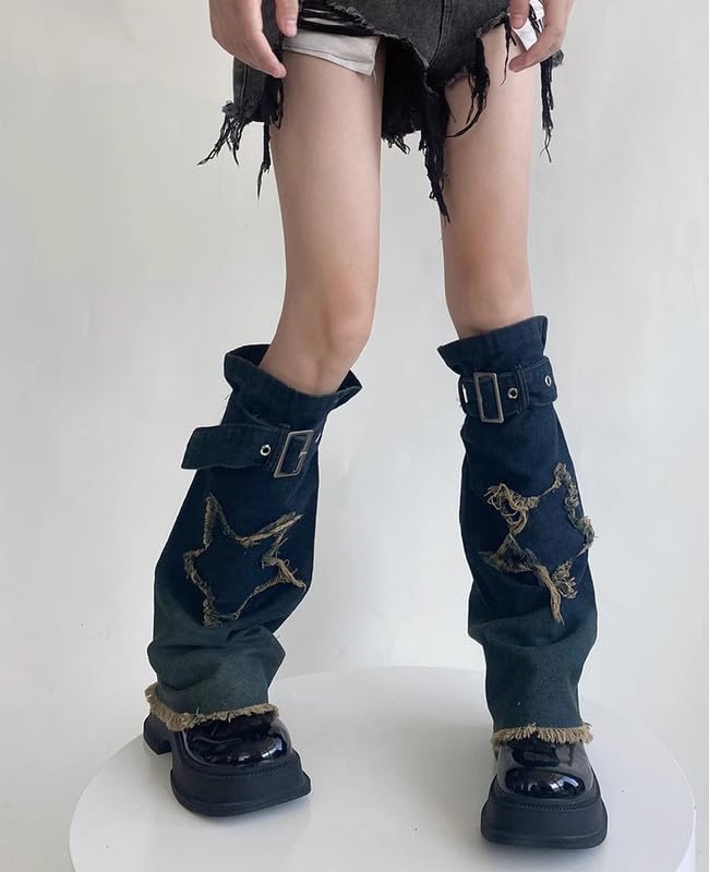 Image of Hopecn Girls Leg Warmers Y2K Skull&Star Print Two Side Wear Knitted Goth Leg Warmer 80s Loose Kawaii Streetwear Socks.