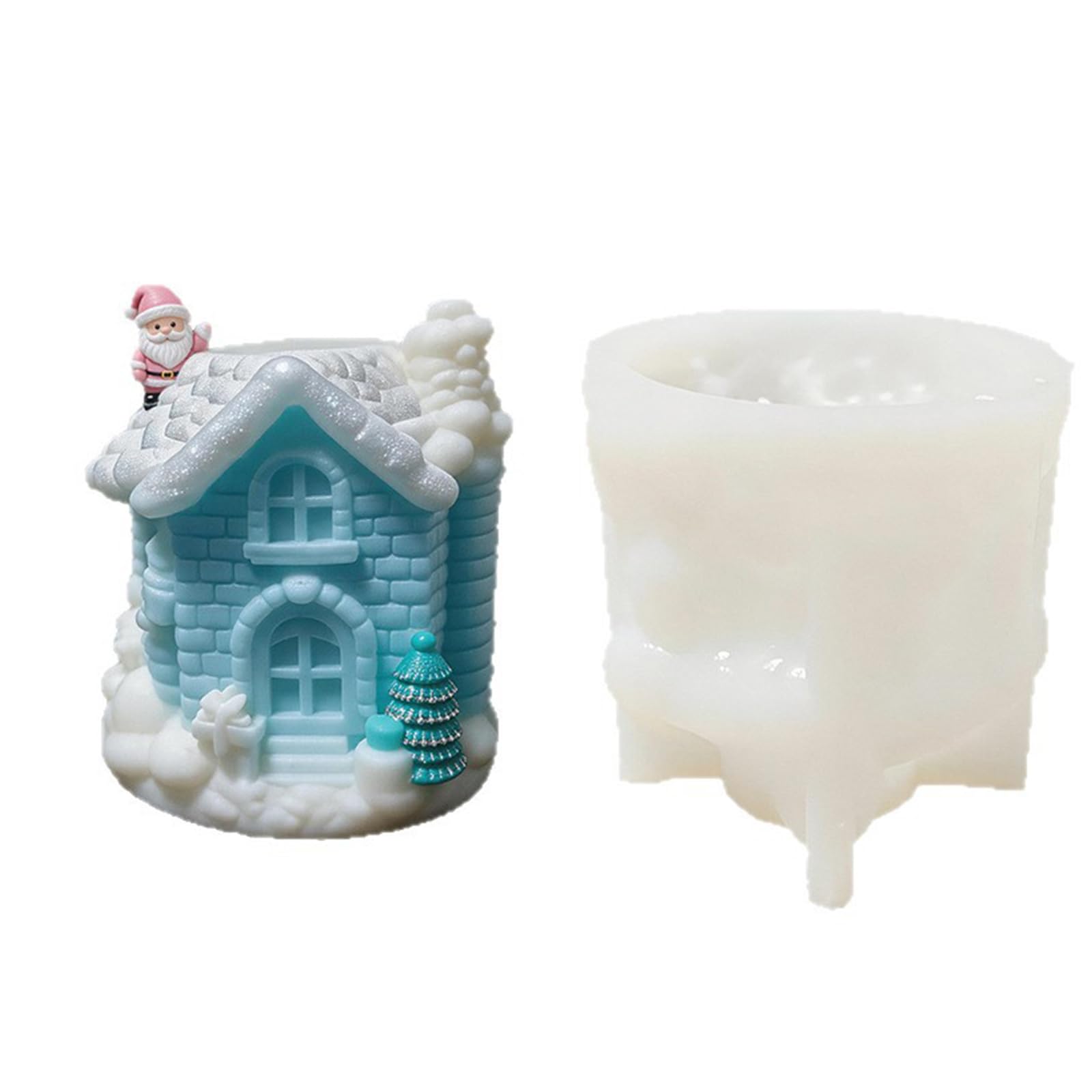 Mekalero Holiday Mold, Christmas Snow House Silicone Mold with Santa and Tree Detail for Seasonal Projects, Single, 7.5 X 8 Cm Single