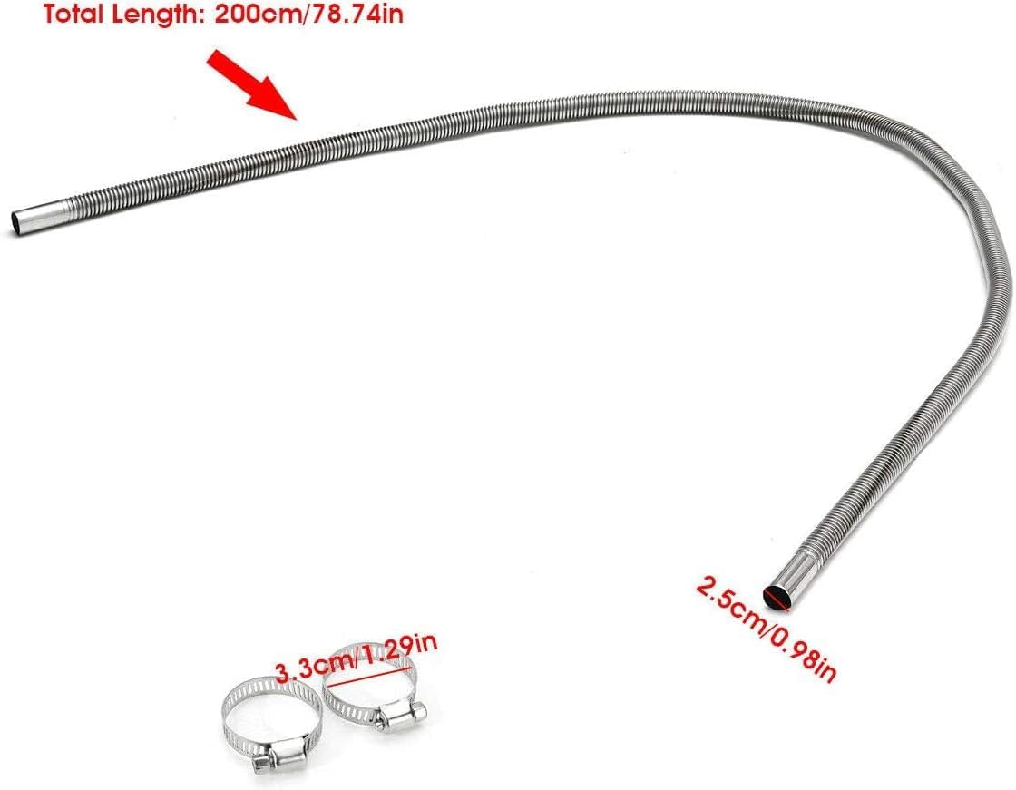 Stainless Steel Exhaust Hose, Fuel Tank Diesel Gas Vent Hose Length 78Inch / 200CM Flexible Exhaust Tubing Diesel Heater Exhaust Pipe, 2.5cm/ 1 In Inner Diameter Air Heater Exhaust Pipe