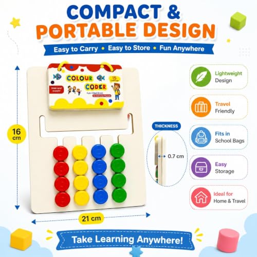 Image of Royals Hub Kids Montessori Slide Puzzle I Color & Pattern Matching Learning Toys Wooden Puzzle Learning Toys Logic Brain Game for Kids 3-8 Years I Birthday Gift for Boys & Girls I Educational Activity