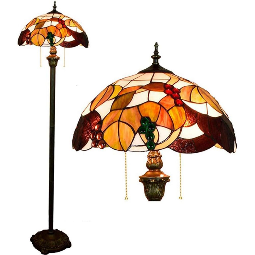 IUokLU Tiffany Style Grapes Floor Lamp Pastoral Stained Glass 2-Light Floor Standing Lamp for Bedroom Living Room Reading, W16 Inch, H63 Inch