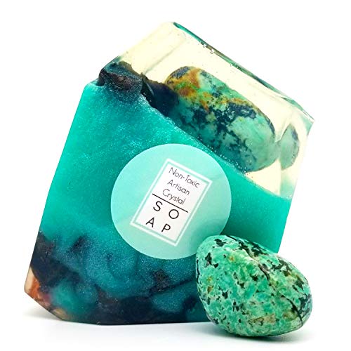 Gemstone Crystal Glycerin Soap Bars Natural Geode Rocksoap 4oz Essential Oil Scented (Turquoise)