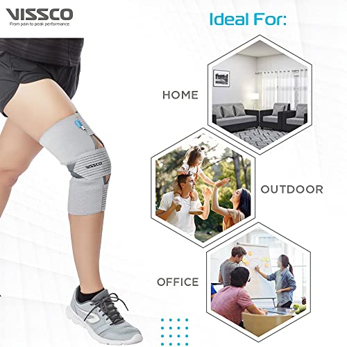 Image of Vissco Knee Wrap with Loop Elastic Technology, Knee Support Provides Compression to the Knee, Braces for Gym & Sports, Helps In Fast Recovery (SINGLE) - XL (Grey)
