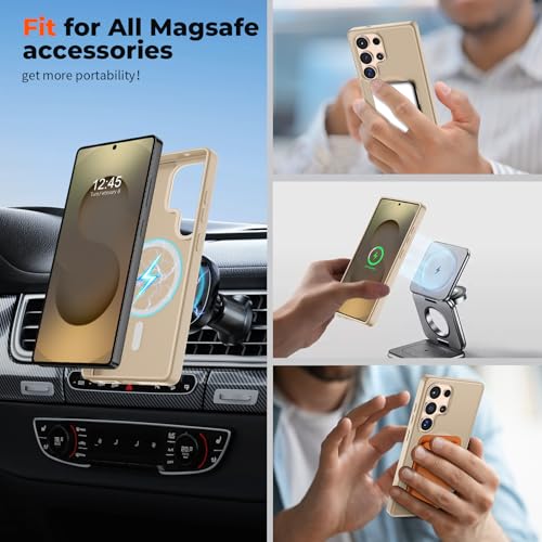 Image of SUPFINE Magnetic for Samsung Galaxy S25 Ultra Case with Screen Protector, (Built-in Magnets) (Military Grade Drop Protection) Slim Translucent Shockproof Phone Case,Pink Gold