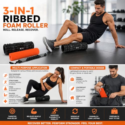 Image of Samson 3-in-1 Ribbed Foam Roller for Muscle Recovery, Yoga, Physiotherapy and Back Massage with Multi-Density Support