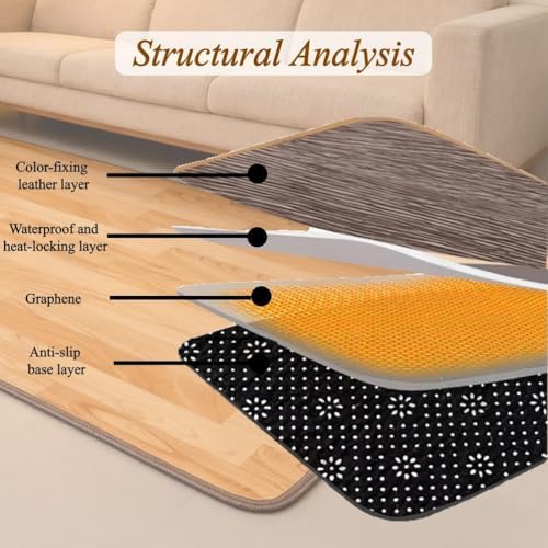 Electric Heated Area Rug - Radiant Floor Heater with Adjustable Temperature & 12-Hour Timer, Perfect for Indoor Living Room or Office, Large 140 x 200 cm Size