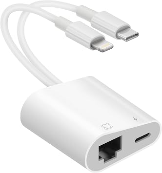 Lightning and USB C to Ethernet Adapter,2 in 1 RJ45 Ethernet LAN Network Adapter with Charge Port Compatible with iPhone/iPad/iPod/Samsung and More,Supports 100Mbps Plug and Play
