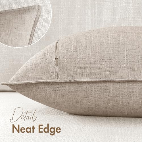 Image of 24x24 Inch Set of 2 Decorative Linen Solid Throw Pillow Covers Boho Farmhouse Euro Pillows Modern Neutral Home Decor for Couch Sofa Living Room Bed,Natural Linen