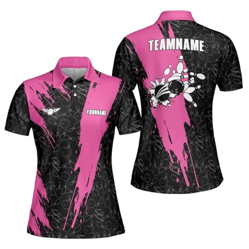 Personalized Bowling Shirts for Women, Custom Name Women Bowling Jersey, Ladies Bowling Polo Shirt for Team (Polyester Blend, Style 10)
