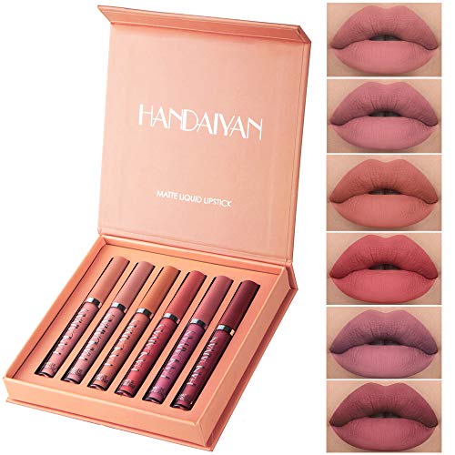 6 PCS Matte Liquid Lipstick Set,Gallity Waterproof Long Lasting Natural Moisturize Lip Gloss,Birthday Edition Gift Set, Durable Bright Non-Stick Cup Liquid Lipstick,Not Easy to Fade (B)